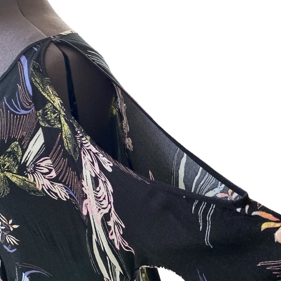 Free People Clear Skies Are Blue Floral Printed Tunic Cold Shoulder Dress Sz M - Picture 5 of 13